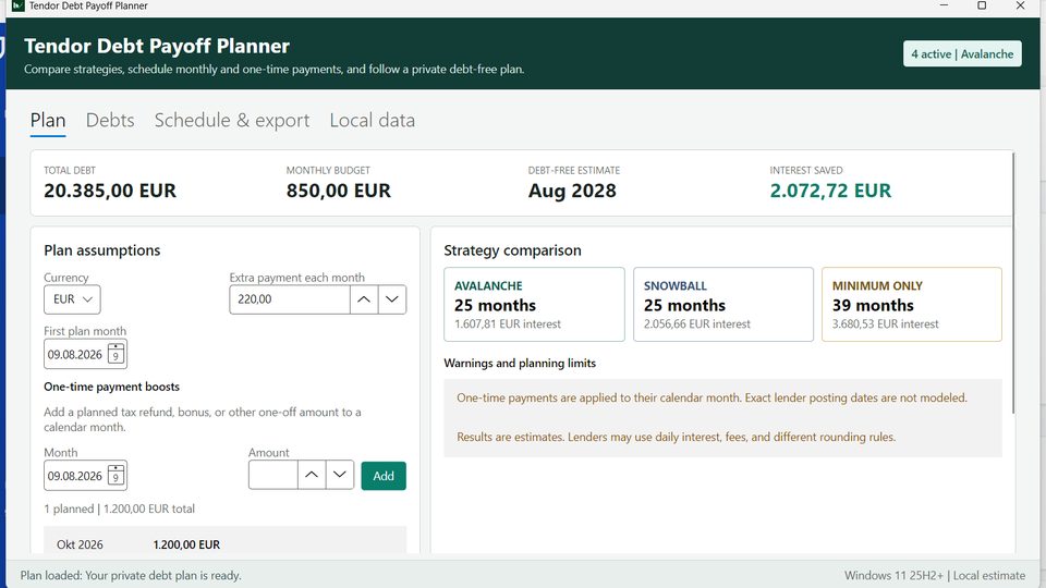 Tendor Debt Payoff Planner Screenshot