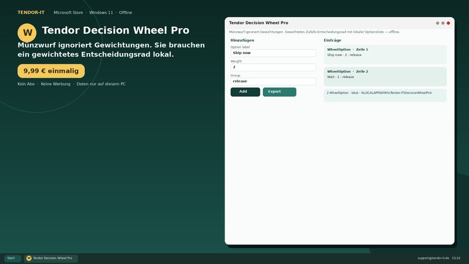 Tendor Decision Wheel Pro Screenshot