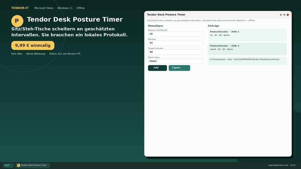 Tendor Desk Posture Timer Screenshot