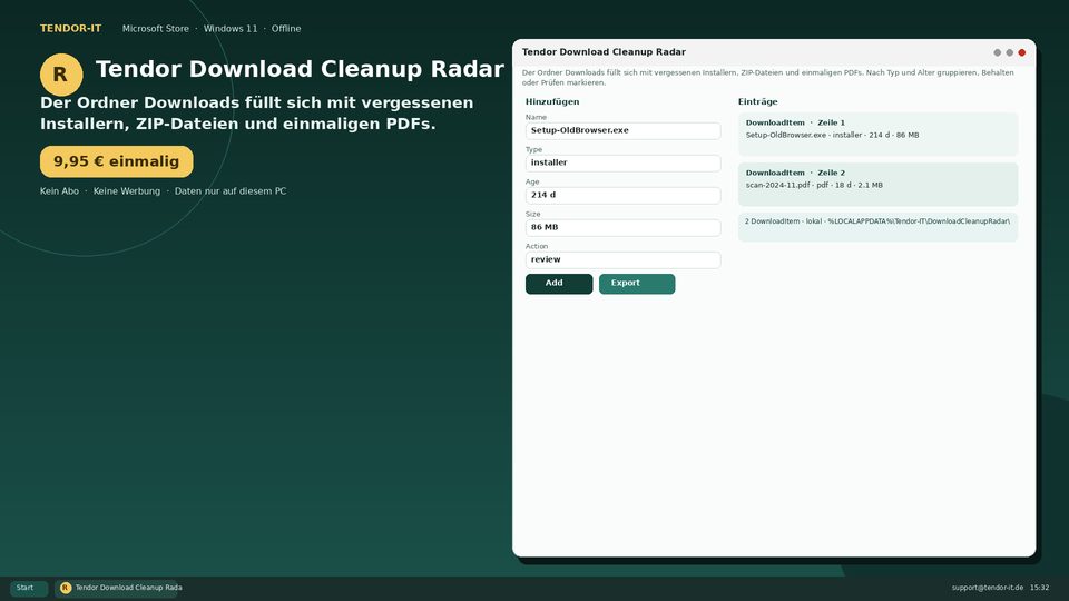 Tendor Download Cleanup Radar Screenshot
