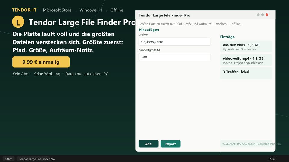 Tendor Large File Finder Pro Screenshot