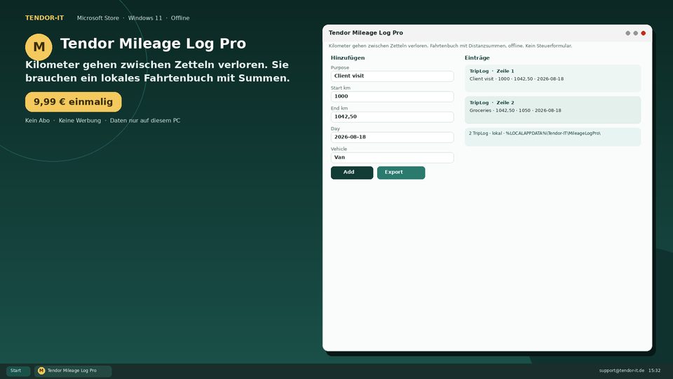 Tendor Mileage Log Pro Screenshot