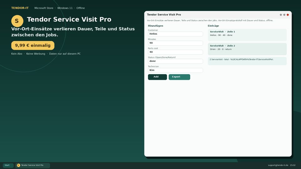 Tendor Service Visit Pro Screenshot