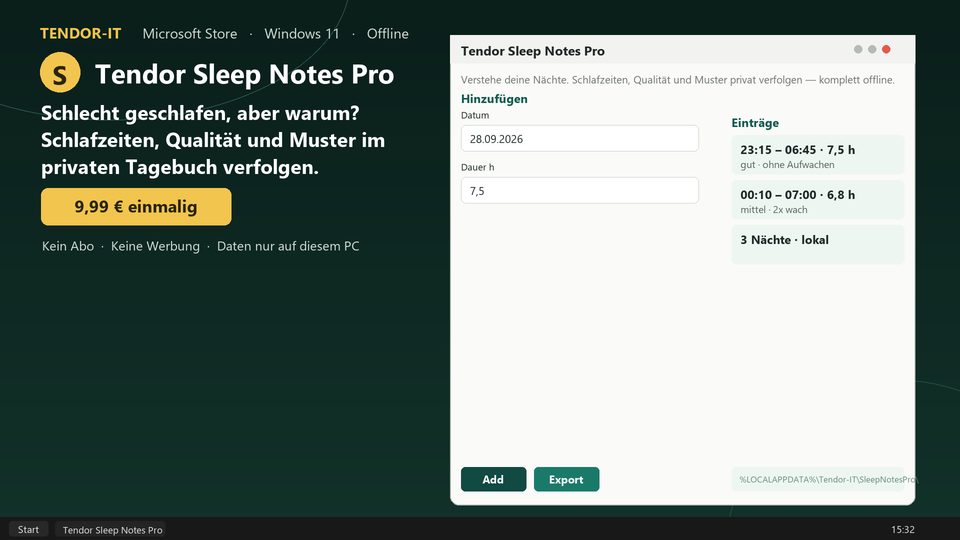 Tendor Sleep Notes Pro Screenshot