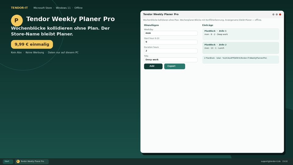 Tendor Weekly Planer Pro Screenshot